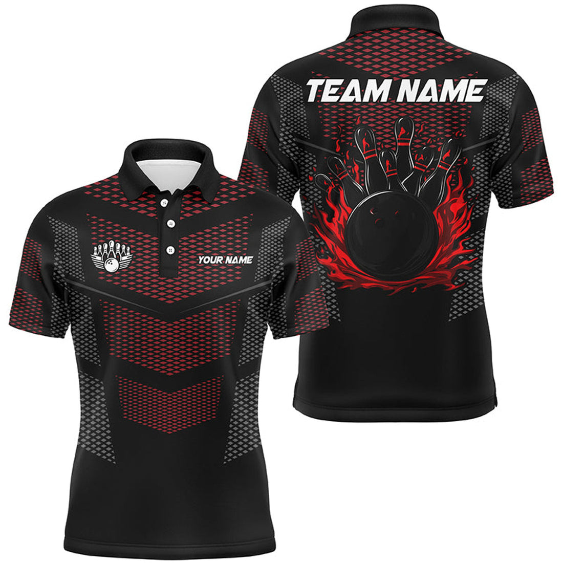 Black And Red Strike Bowling Shirt Men's Polo Shirt S-5XL