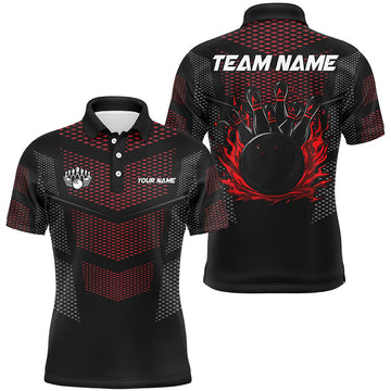 Black And Red Strike Bowling Shirt Men's Polo Shirt S-5XL