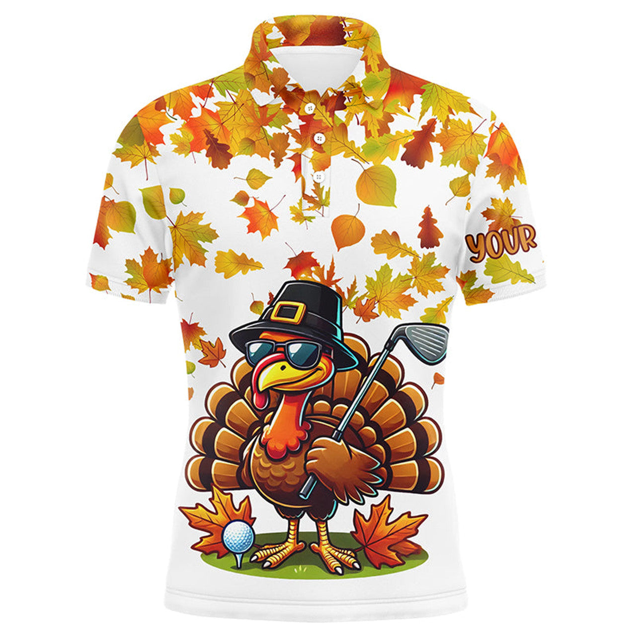 Thanksgiving Autumn Leaf Pattern Funny Turkey Golf Men's Polo Shirt S-5XL