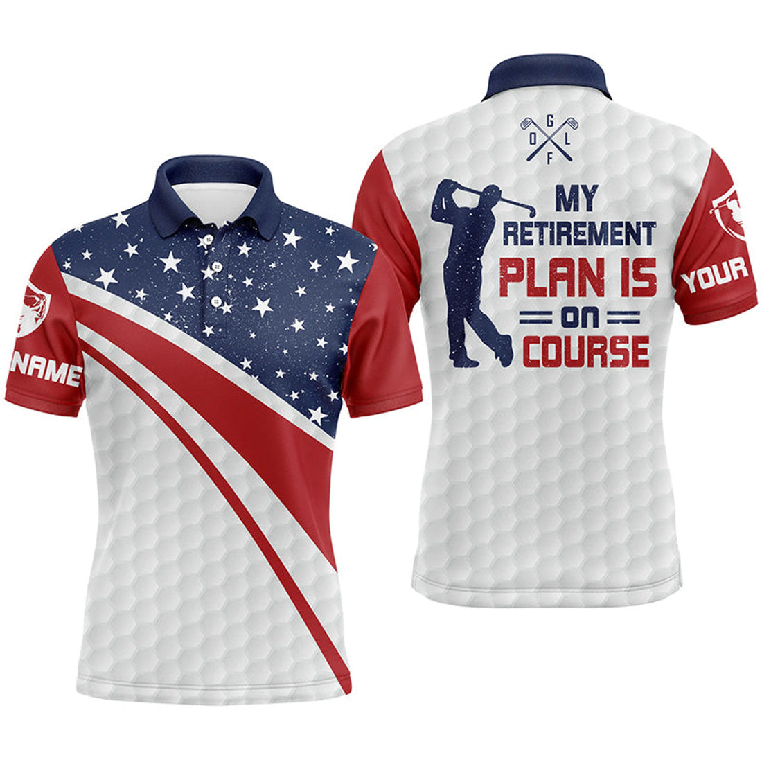Personalized American Flag Golf Polo Shirt Custom Name Gift For Men S-5XL