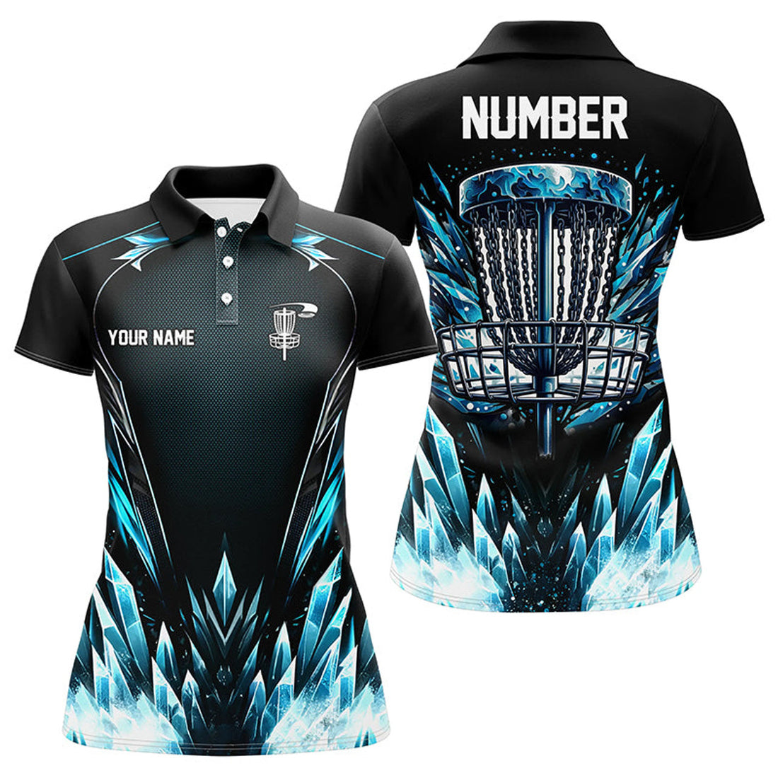 Custom Icy Blue Disc Golf Shirt with Basket Design Women's Polo Shirts S-5XL