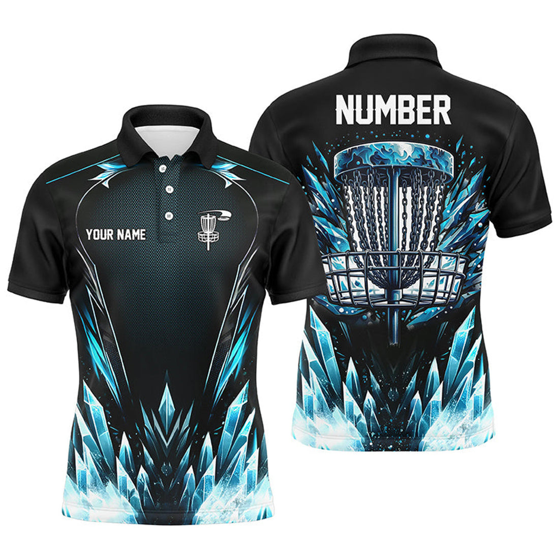 Custom Icy Blue Black Disc Golf Jerseys Frisbee Golf Men's Polo Shirt S-5XL