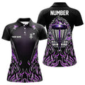 Custom Purple Flame Disc Golf Black Fire Frisbee Shirts Women's Polo Shirts S-5XL