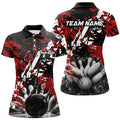 Custom Name Black Red Camo Bowling Ball Pins Team Shirt Women's Polo Shirts S-5XL