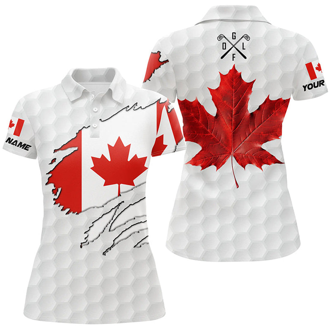 Custom Canadian Flag Patriotic Golf White Gift for Ladies Women's Polo Shirts S-5XL