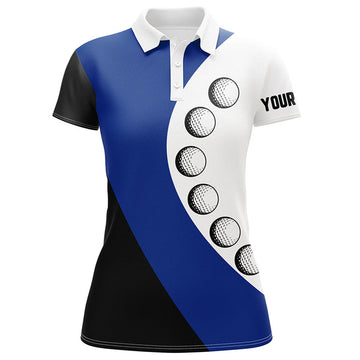 Custom Name Golf Ball Ladies Top Gift for Golfer Blue Women's Polo Shirts S-5XL