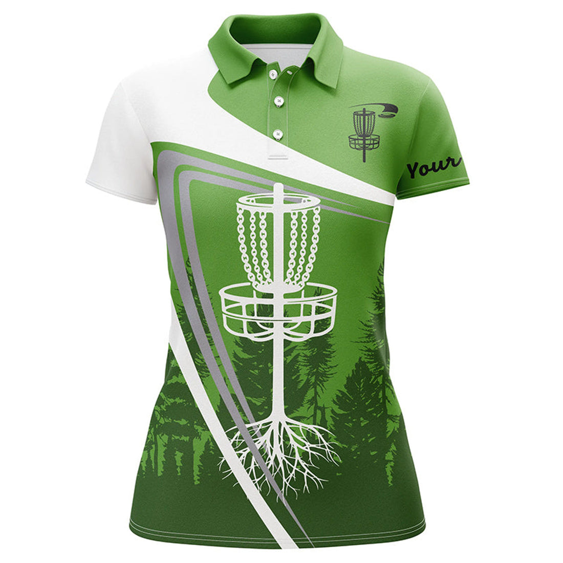 Custom Name Green Disc Golf Shirt with Basket Design Women's Polo Shirts S-5XL