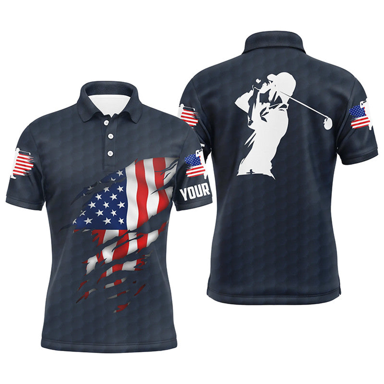 American Flag Patriotic Golf Shirt Custom Polo Golf Top Men's Polo Shirt S-5XL