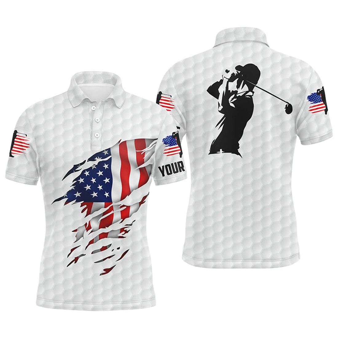 Custom Name American Flag Golf Apparel Personalized Gift Men's Polo Shirt