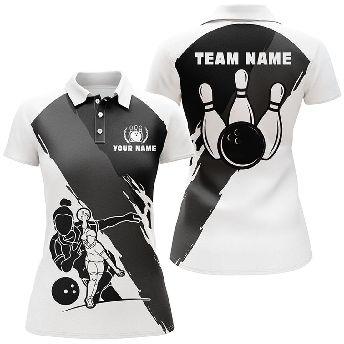 Custom Black White Bowling Shirt Short Sleeve for Women Women's Polo Shirts S-5XL