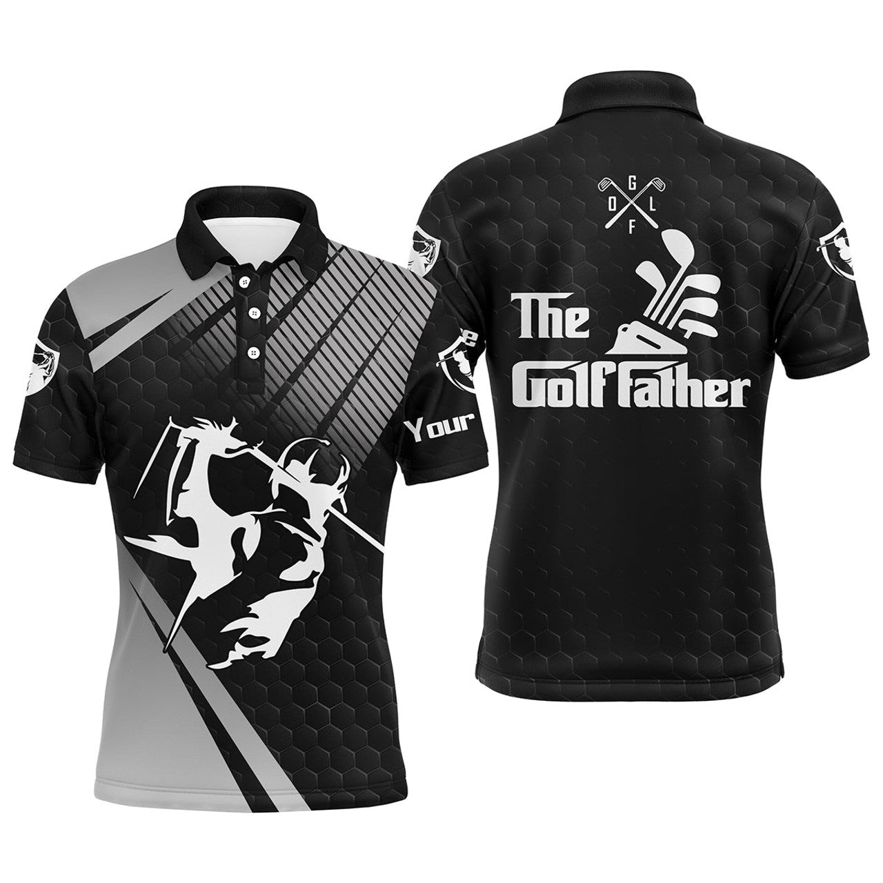 Personalized Golf Father's Custom Name Black Apparel Gift Men's Polo Shirt