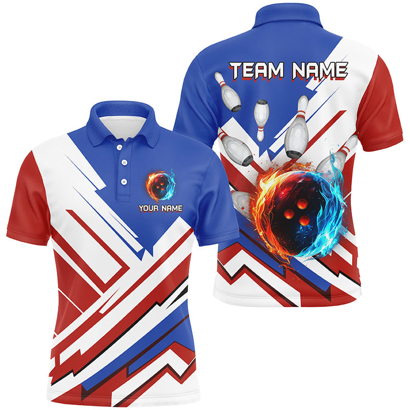 Red White Blue Flame Bowling Shirt for Men Polo Shirt S-5XL