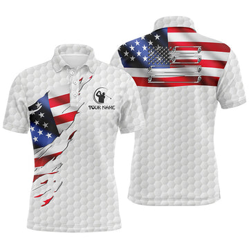 Custom Men's Golf Polo American Flag White Golf Ball Men's Polo Shirt S-5XL