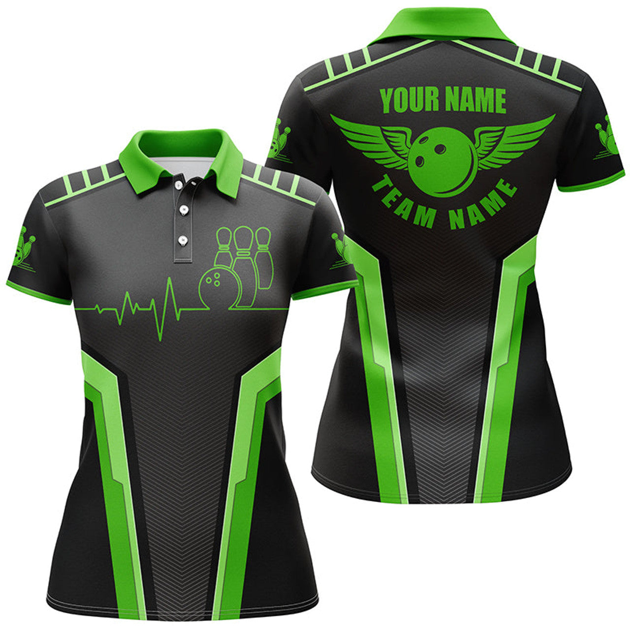 Custom 3D Bowling Shirt Short Sleeve Heartbeat Women's Polo Shirts S-5XL