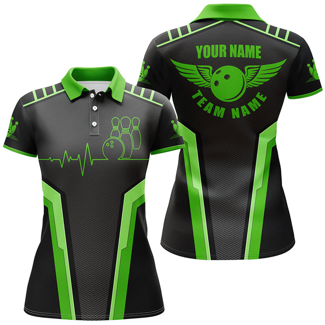 Custom 3D Bowling Shirt Short Sleeve Heartbeat Women's Polo Shirts S-5XL