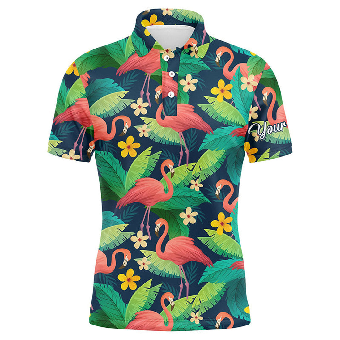 Custom Golf Gift Flamingo Tropical Leaves Men's Polo Shirt S-5XL