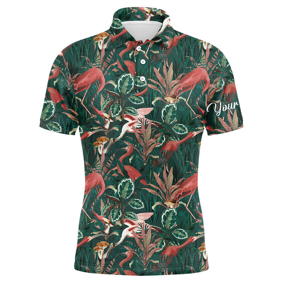 Custom Golf Polo Shirt Flamingo Tropical Jungle Pattern Men's Polo Shirt S-5XL