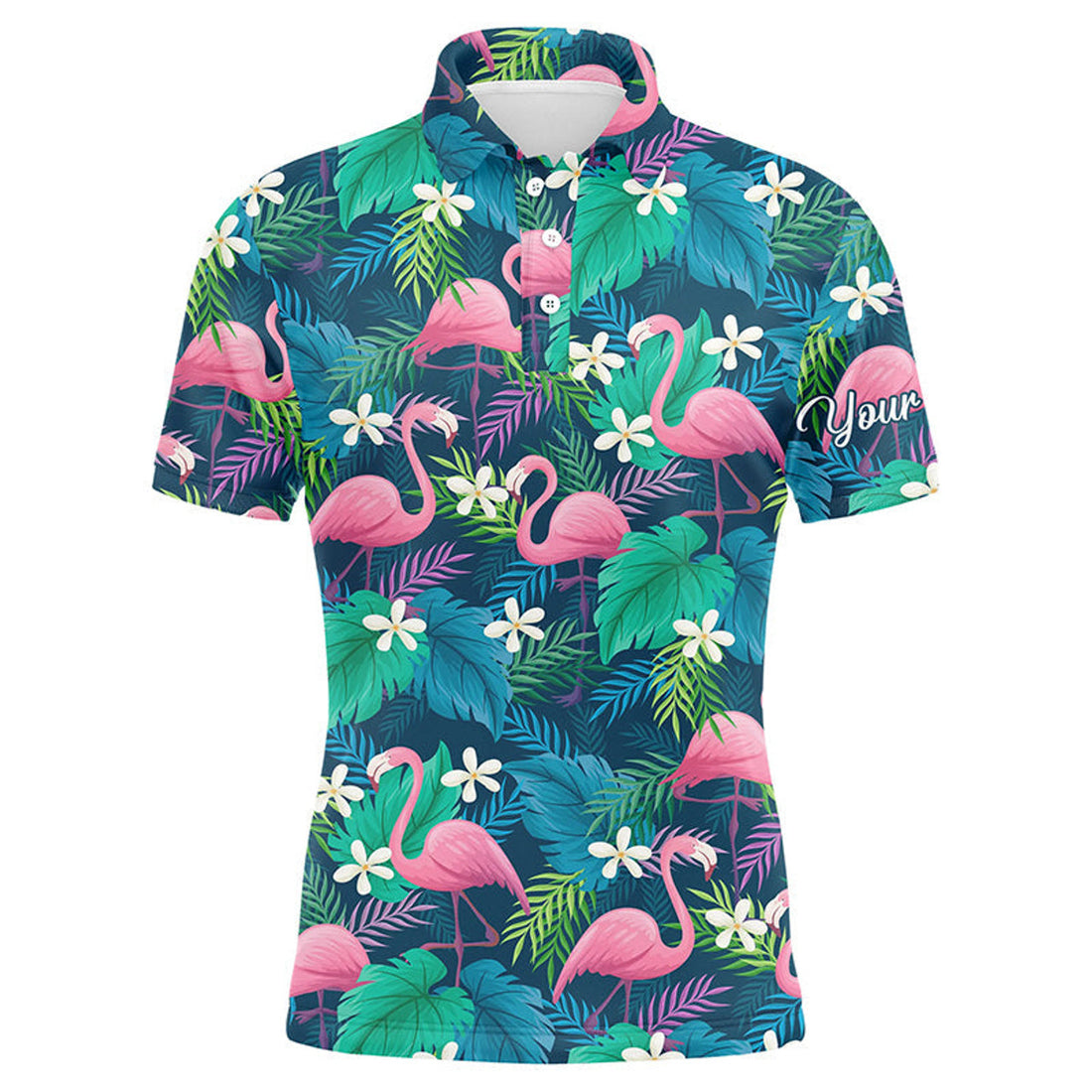Custom Golf Polo Shirt Flamingo Green Tropical Leaf Gift Men's Polo Shirt S-5XL