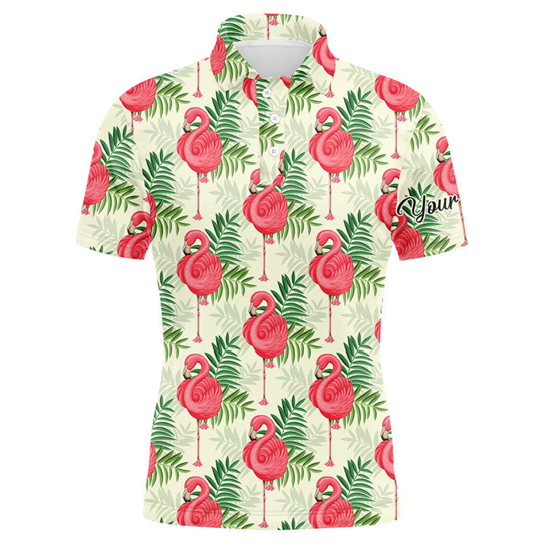 Custom Golf Polo Shirt Pink Flamingo Green Tropical Leaf Men's Polo Shirt S-5XL