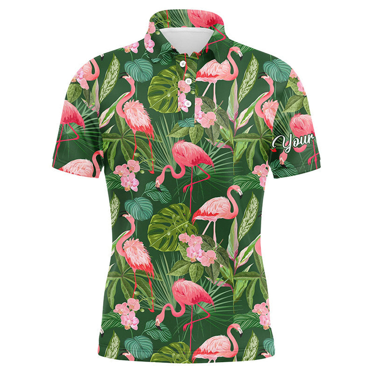 Custom Golf Polo Shirt Flamingo Tropical Palm Leaves Men's Polo Shirt S-5XL