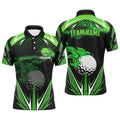 Custom Black Men's Golf Polo Shirts Green Fire Lightning Men's Polo Shirt S-5XL
