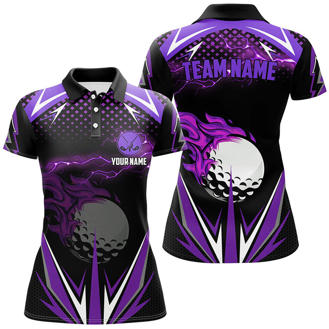 Custom Fire Lightning Team Golf Attire For Ladies Women's Polo Shirts S-5XL