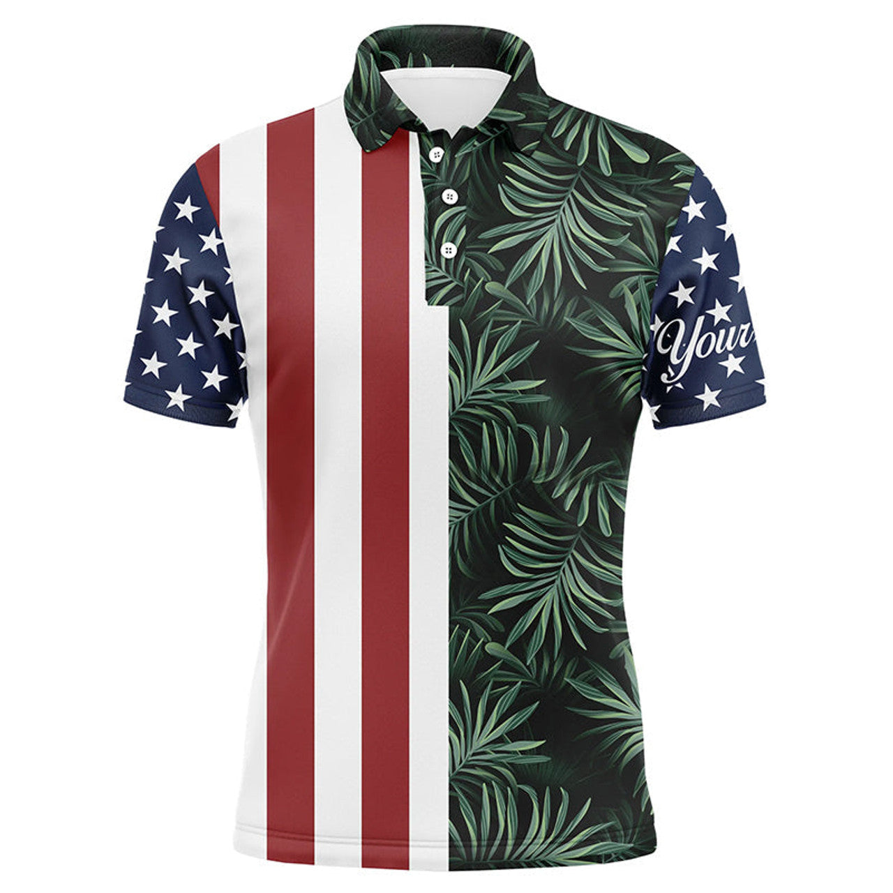 American Flag Tropical Leaves Custom Golf Mens Polo Shirt S-5XL