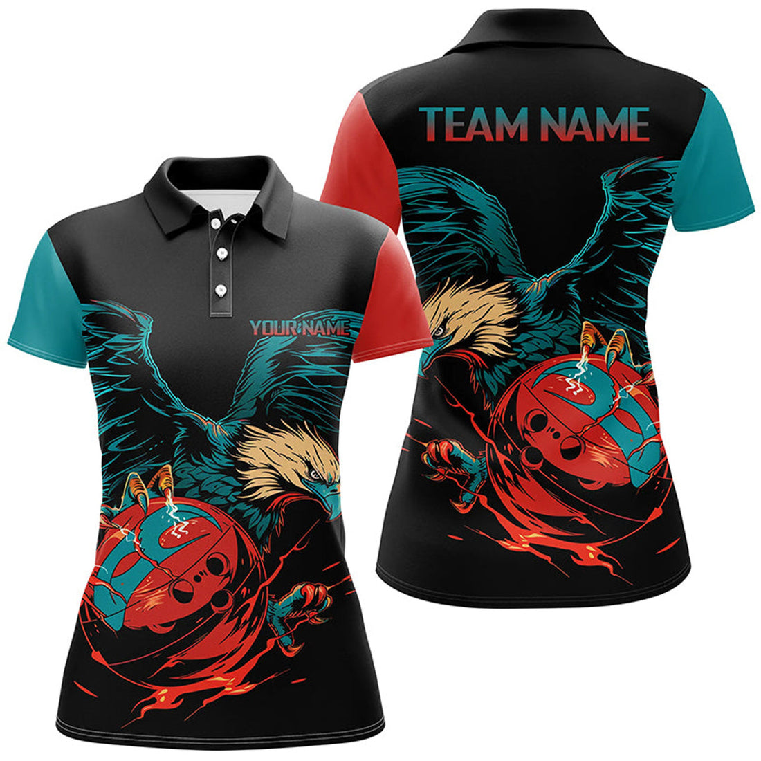 Custom Personalized Retro Eagle Bowling with Team Name Women's Polo Shirts S-5XL