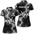 Custom Bowling Black and White Lightning for Team Gift Women's Polo Shirts S-5XL