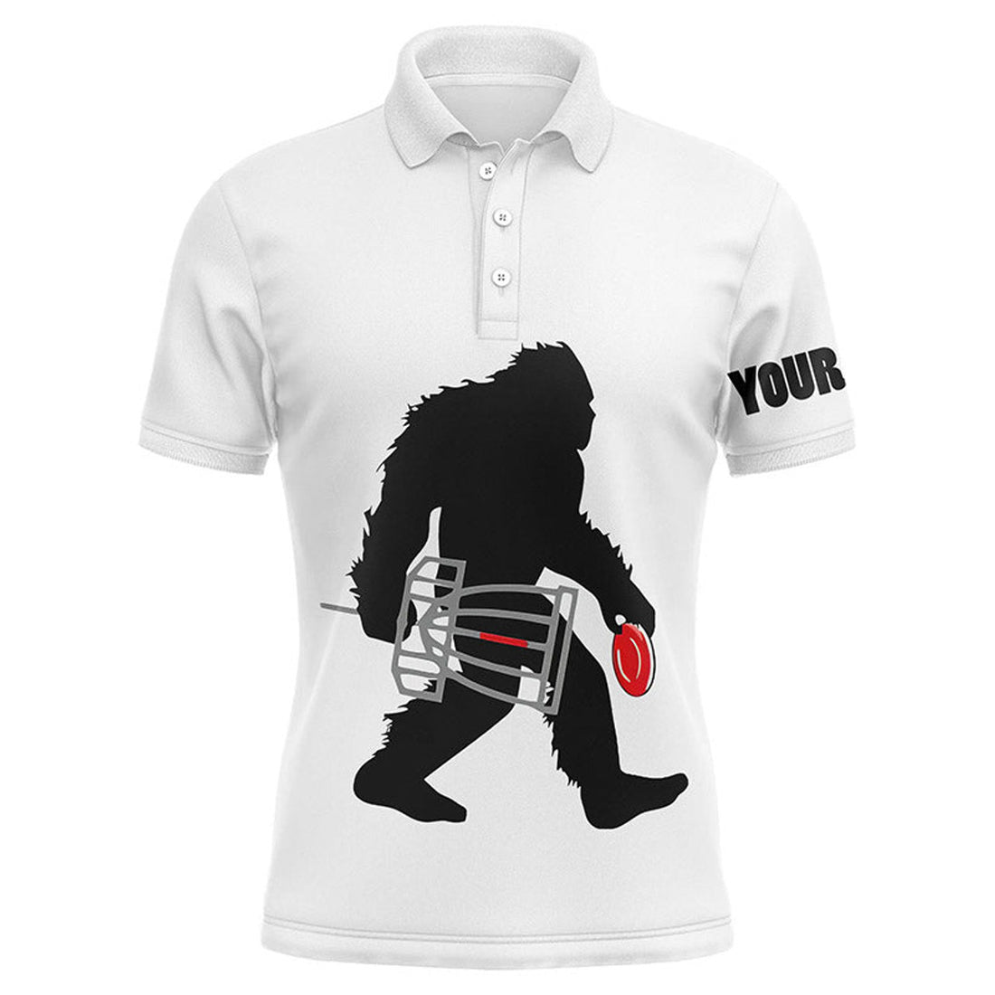 Funny Bigfoot Sasquatch Disc Golf Custom Name Black Men's Polo Shirt S-5XL