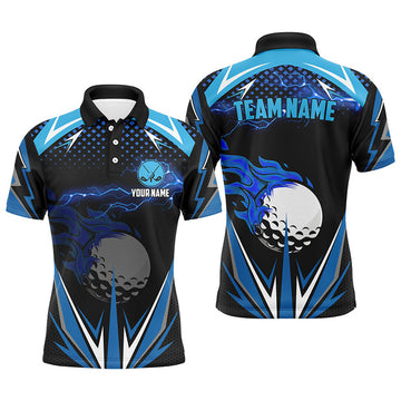 Custom Black Golf Polo Shirt Blue Lightning Men's Polo Shirt S-5XL