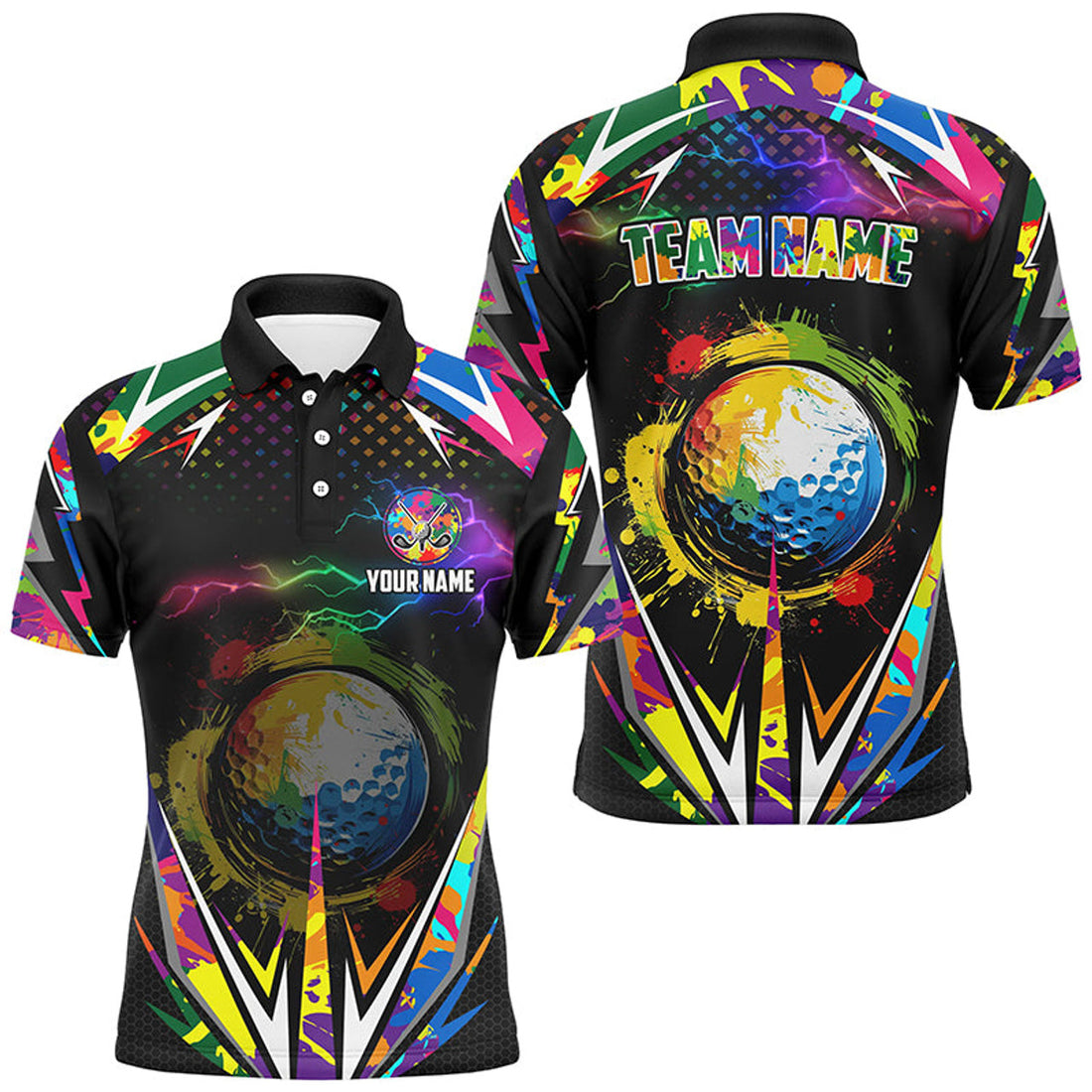 Custom Black Golf Attire Colorful Lightning Team Jersey Men's Polo Shirt S-5XL