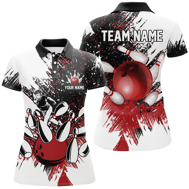 Custom Red Bowling Black White Girls Outfit Women's Polo Shirts S-5XL