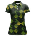 Custom Argyle Grunge Pattern Green and Yellow Golf Apparel Women's Polo Shirts S-5XL