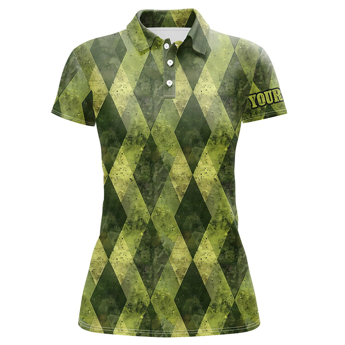 Custom Green Argyle Grunge Golf Shirt Women's Polo Shirts S-5XL