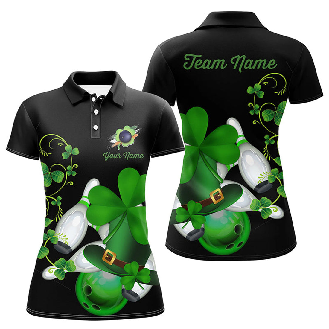 Custom Green Shamrock Bowling Shirt for Team League Women's Polo Shirts S-5XL