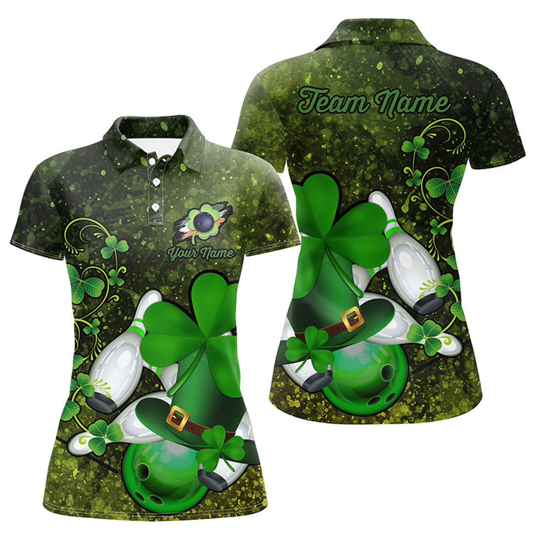 Custom Green Shamrock Bowling Shirt Team Women's Polo Shirts S-5XL