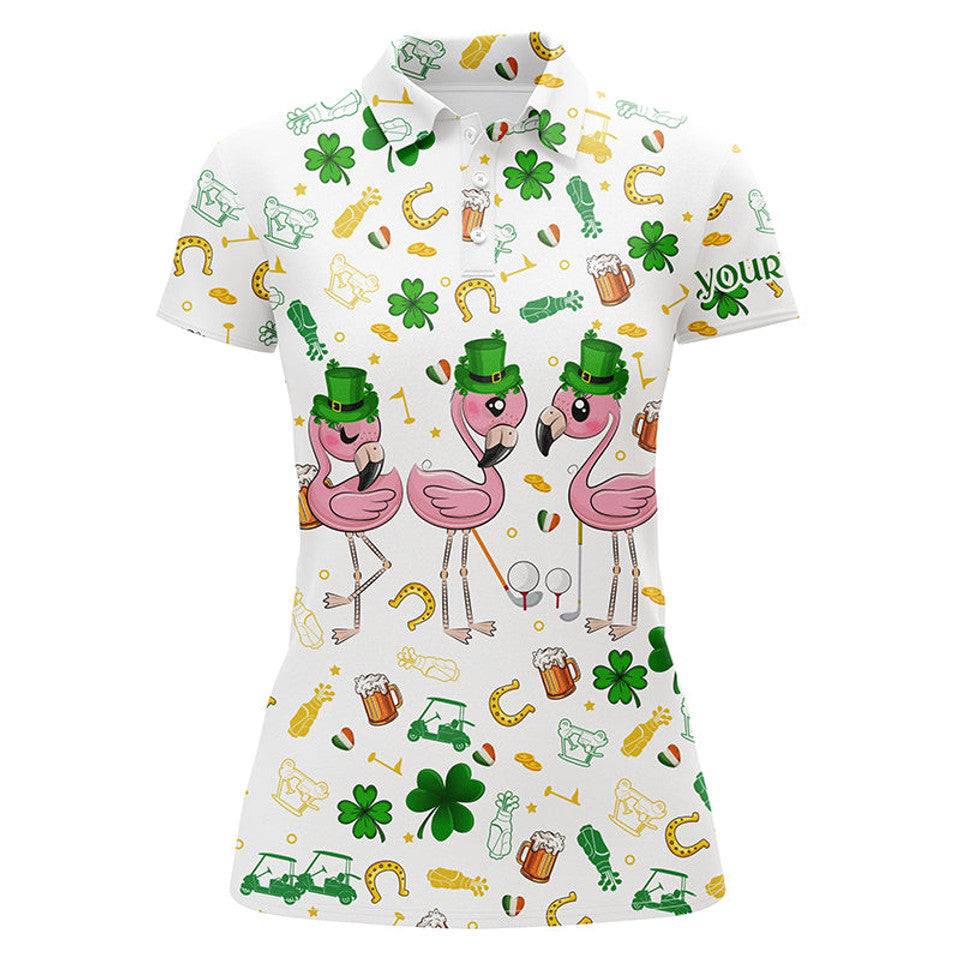 Custom Womens St Patricks Day Flamingo Golf Unique Design Women's Polo Shirts S-5XL