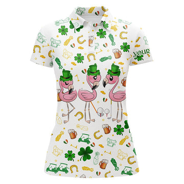 Custom Womens St Patricks Day Flamingo Golf Unique Design Women's Polo Shirts S-5XL