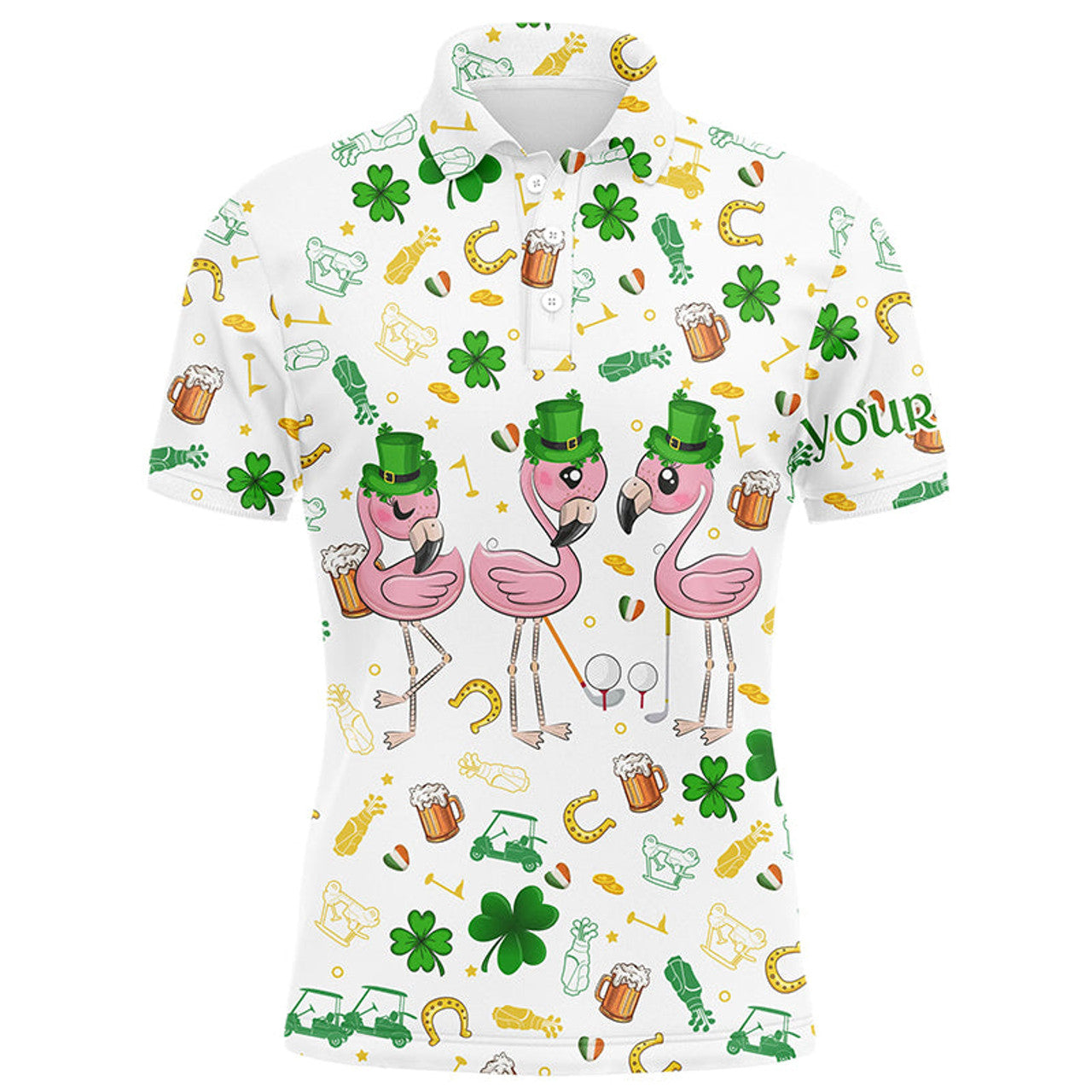 Custom St Patrick's Day Flamingo Golf Clothes Men's Polo Shirt S-5XL