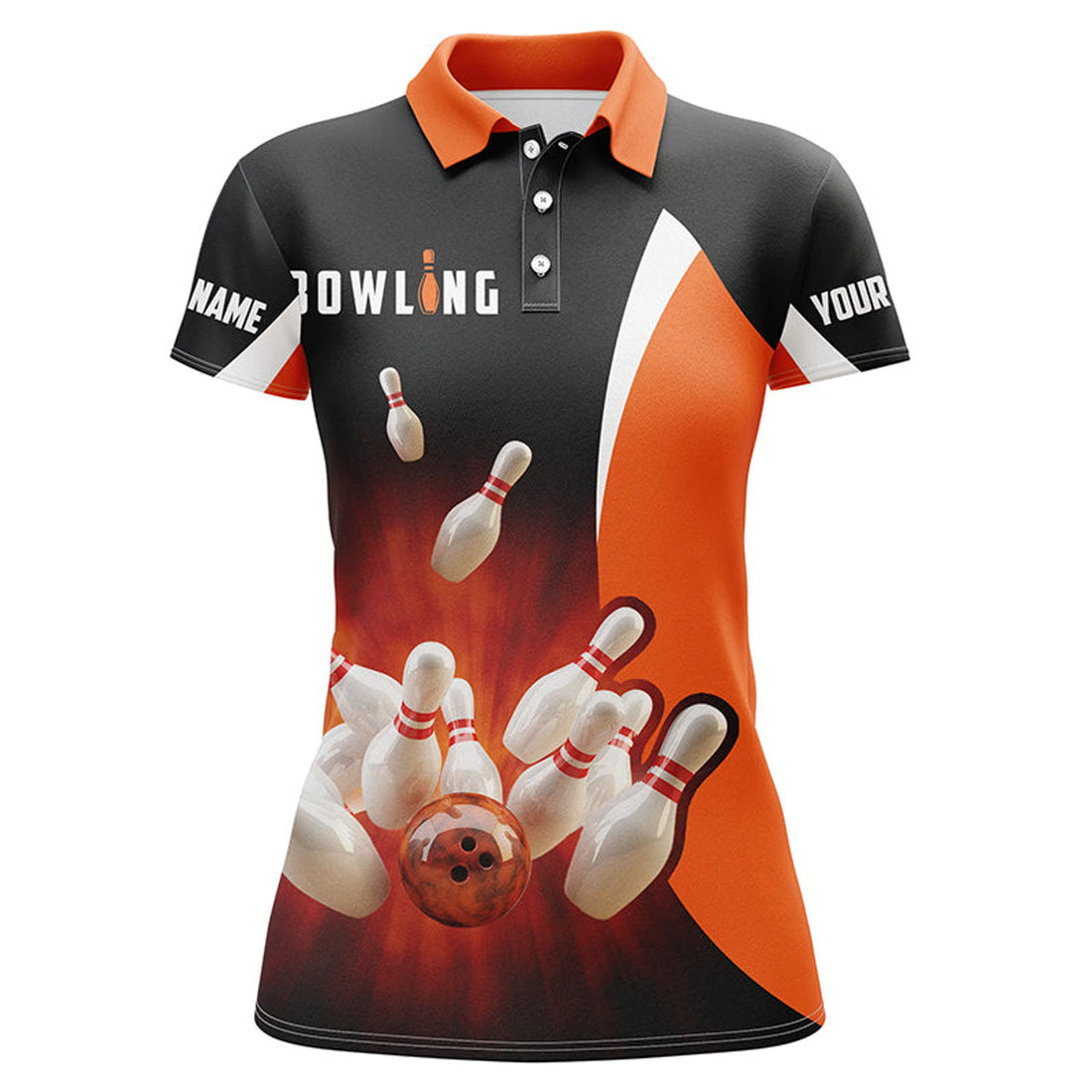 Custom Retro Black Orange Bowling Team Shirt For Women Women's Polo Shirts S-5XL