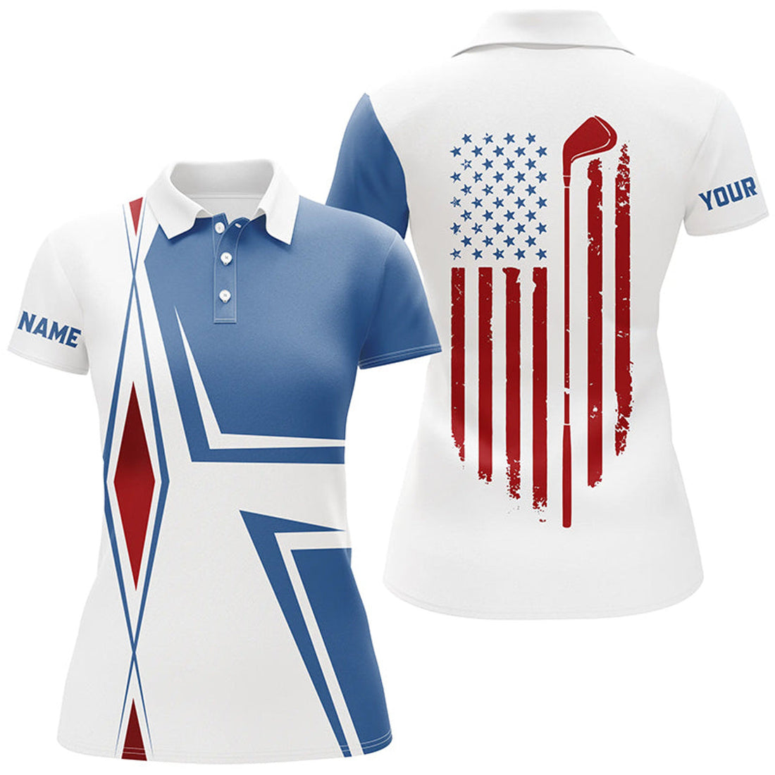 Custom American Flag White Golf Outfit Golf Lady Women's Polo Shirts S-5XL