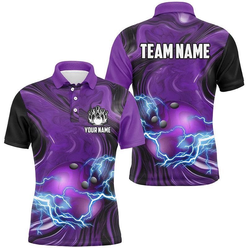 Purple Camo Lightning Thunder Ball Bowling Men's Polo Shirt S-5XL