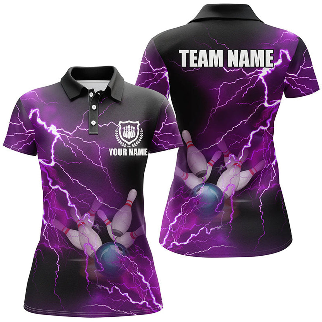 Custom Purple Lightning Thunder Bowling Gift for Bowlers Women's Polo Shirts S-5XL