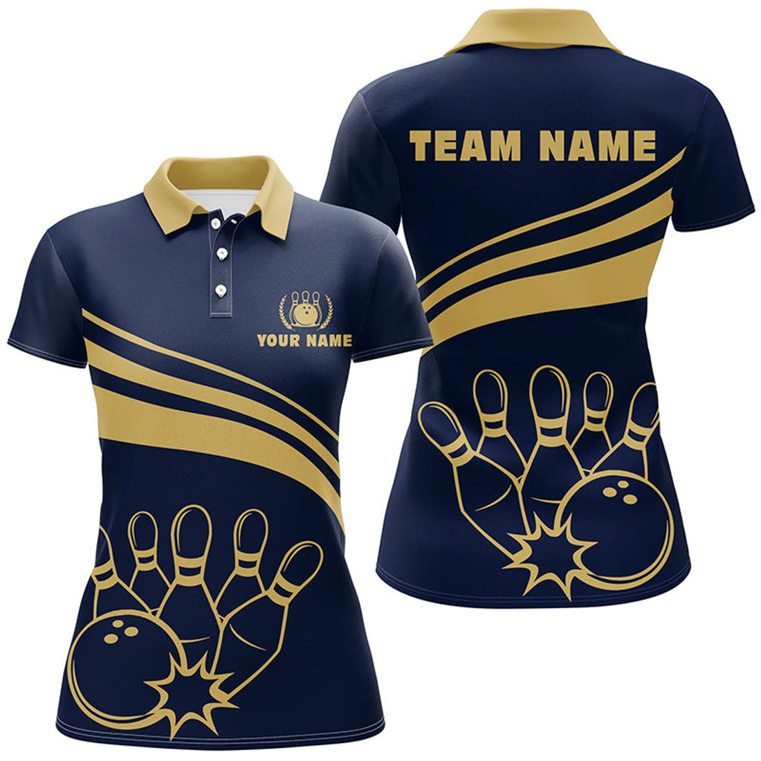 Custom Gold Bowling Shirts Personalized Team Bowl Design Women's Polo Shirts S-5XL