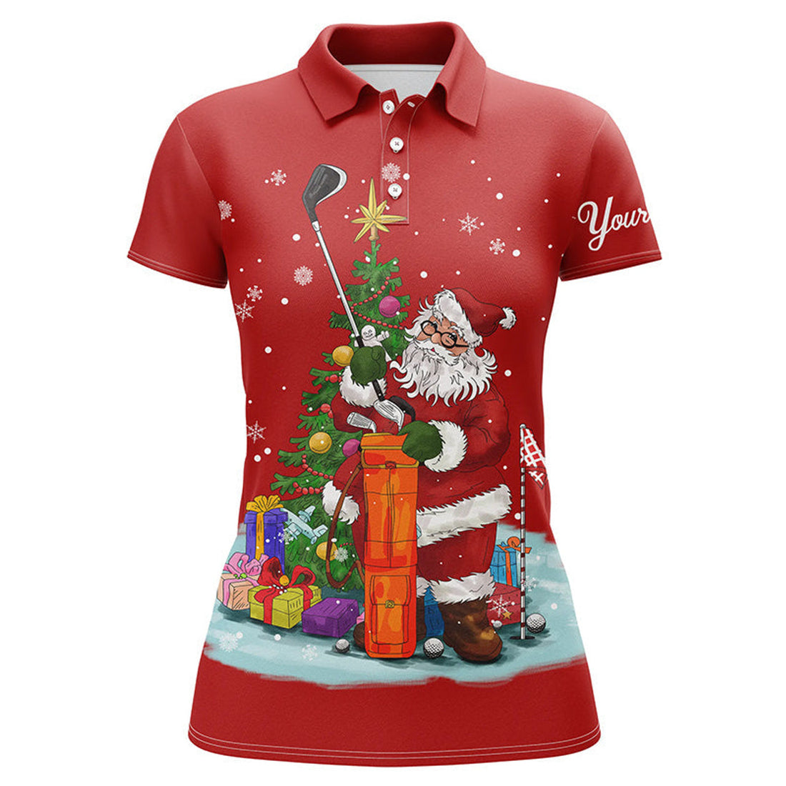 Custom Name Santa Golfer Christmas Golf Holiday Gifts Women's Polo Shirts S-5XL