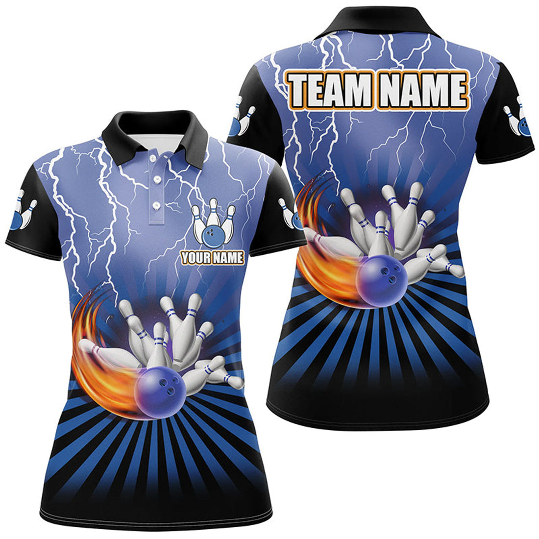 Custom Lightning Storm Vintage Bowling Team Gift Blue Women's Polo Shirts S-5XL