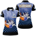 Custom Lightning Storm Vintage Bowling Team Gift Blue Women's Polo Shirts S-5XL