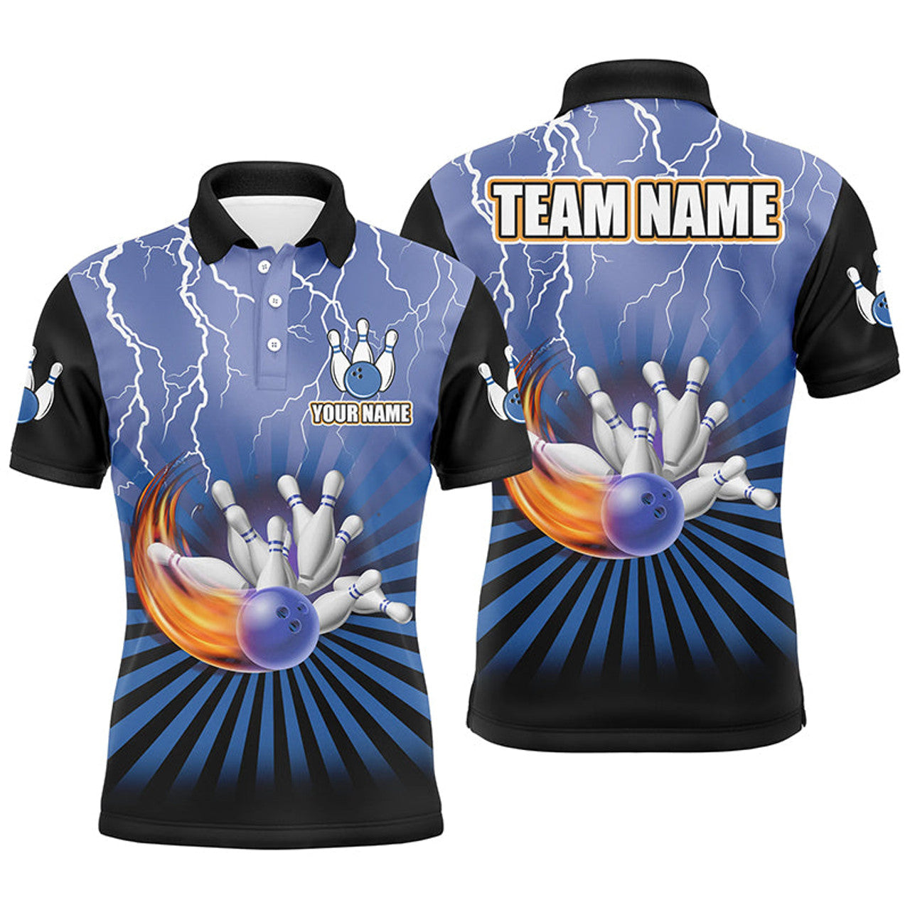 Custom Lightning Storm Vintage Bowling Men's Polo Shirt S-5XL