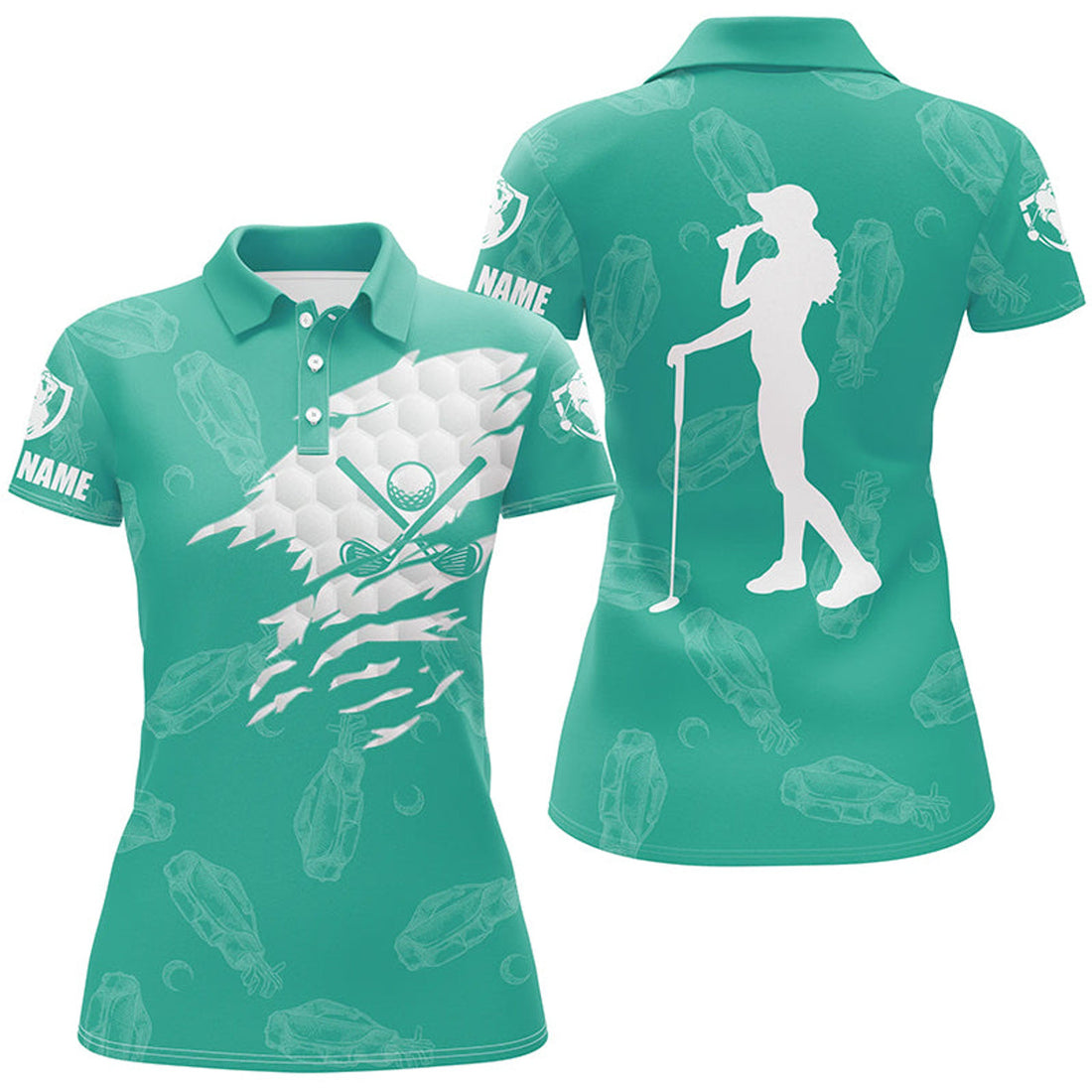 Custom Golf with Golf Clubs Pattern for Ladies Turquoise Women's Polo Shirts S-5XL
